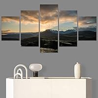 SIGNWIN 5 Panel Canvas Wall Art Sunset in The Mountains for Home Decorations Ready to Hang - 60