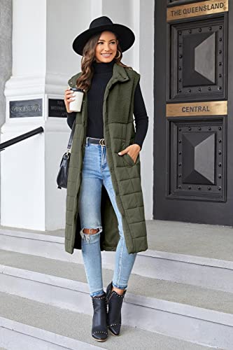 UMEKO Women's Long Puffer Vest Fleece Jacket Winter Button Down Sleeveless Coats3