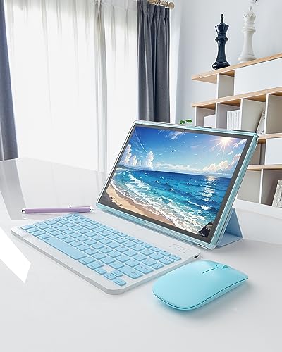 Image of Android Tablet 2 in 1 with Keyboard Case Mouse Stylus, 10 inch Tablet Android 15 Tablets PC, 8GB RAM+32GB ROM Support 1TB Expandable, 6000mAh Battery 10.1 inch Tableta 2MP+8MP Dual Camera WiFi-6 Tablets