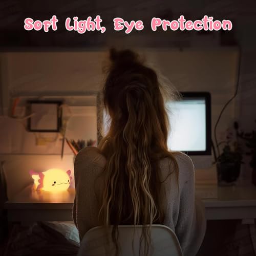 Image of ELEPHANTBOAT Axolotl Night Lamp for Kid, Silicone Cute Axolotl LED Table Lamp, Colour Changing with USB Rechargeable Night Light, Sensor light with 15mins Auto Off Kid Room Bedside Light, Gift for Kid