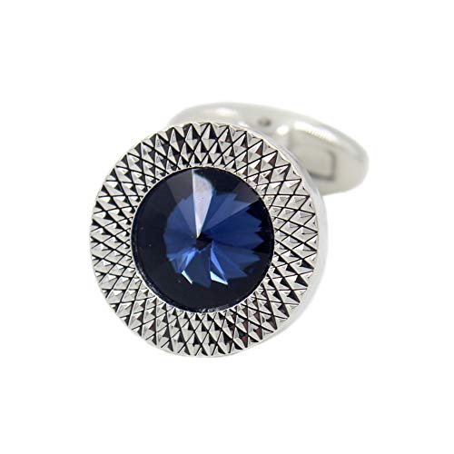Sapphire Blue Crystal Gem in Silver Plate Men Gift Cufflinks