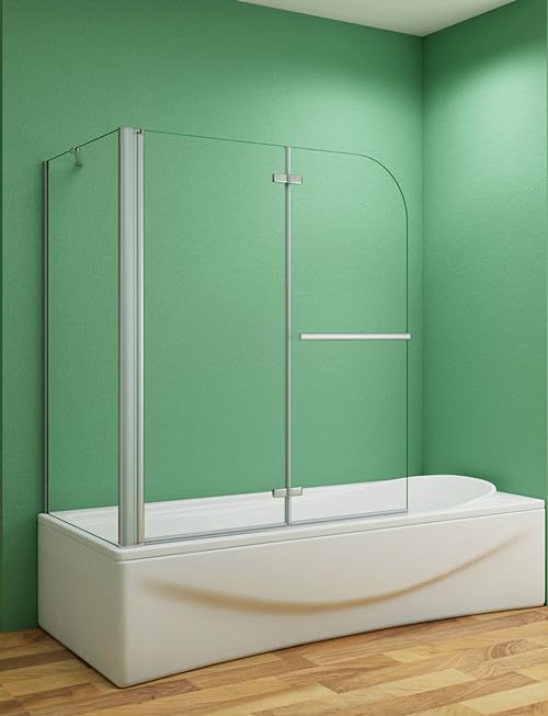 Aica Sanitär Badewannenaufsatz Eck Duschwand Badewanne 2-tlg.Faltwand mit Seitewand Handtuchhalter 6mm Nano Glas H140cm,120x70cm