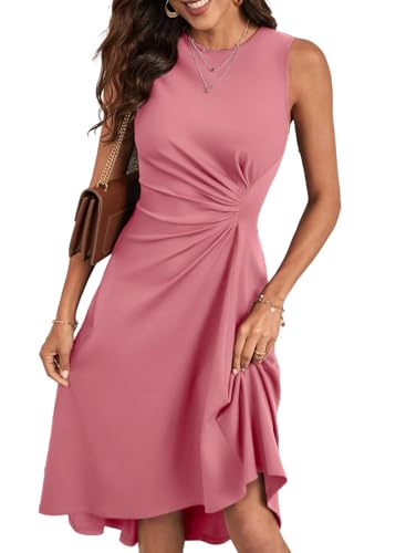 Image of Happy Sailed Women's Summer Dresses Sleeveless Ruched Waist A Line High Low Midi Cocktail Dress(Waist Tight,Please Size Up)