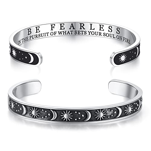 TONY & SANDY Inspirational Bracelets for Women Teen Girls Personalized Gifts for Daughter Granddaughter Mom Sister Friends Stainless Steel Engraved Cuff Birthday Easter Christmas