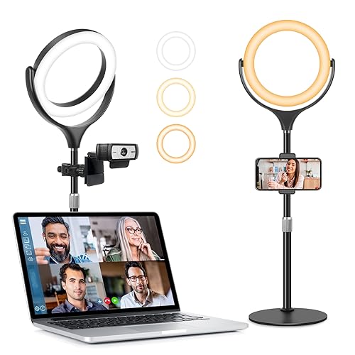 Evershop Ring Light with Stand & Phone Holder, 7 Desk Ring Light for Laptop/Computer/Webcam/Phone, Halo Light for Video Conferencing, Video Calls, Zoom Meeting, Live Streaming, Makeup, YouTube