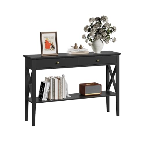 ELUREVIA Console Meuble Design pour Espaces Étroits, Meuble 2 Tiroirs et Étagère Fixe pour Entrée, Salon et Couloir, Surface Lisse Facile à Nettoyer, Noir