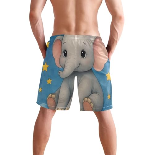 ODAWA Cute Elephant Blue Cloud Mens Swim Trunk Quick Dry Trunks for Men, Surf Shorts with Mesh Liner S4