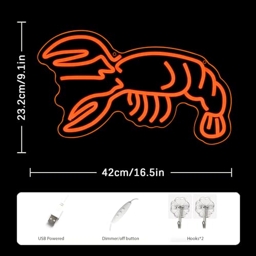 Image of Lobster Neon Sign Seafood Market Led Sign for Wall Decor USB Powered Dimmable Animal Neon Sign Food Led Sign for Seafood Restaurants Business Pub Man Cave Wall Decor
