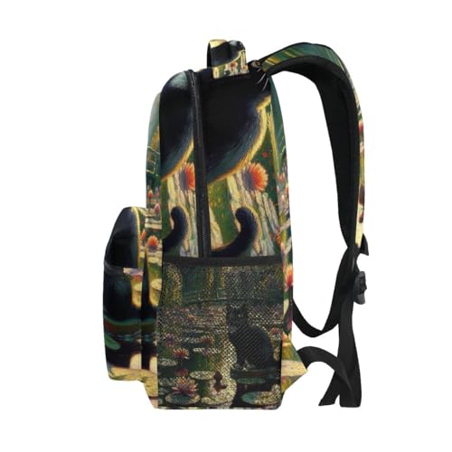 Kids Back Pack, Lightweight Kids Travel Backpack for Boys Girls Back to School Essentials, 15L, Black Cat Water Lilies4