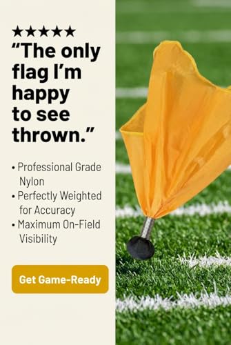 TEYS Professional American Football & Lacrosse Referee Penalty Flag, Yellow Nylon Fabric, Weighted Base with Silver Tapered Neck, High Visibility Game Official Equipment - Thumbnail 6