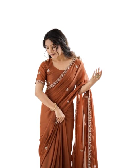 Image of Star Georgette Saree with Sequin Embroidery Work and Embroidered Blouse (Star-104)