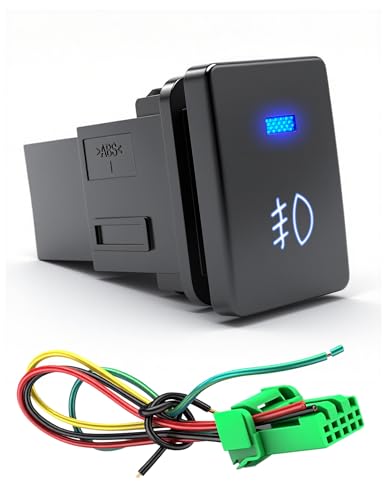 iztor 12V Blue LED Push Button Switch Waterproof Toggle with 4-Wire Connector Kit Multi-Purpose for Car Modification (Fog Lamp)