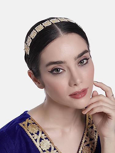 Matha Patti tradicional chapado en oro con perlas y Kundan para mujer 3