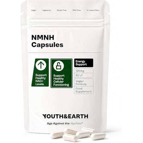 Image of Youth & Earth NMNH Capsules - NMNH Supplement Boosts NAD Support for Cellular Repair, Functioning, Energy Metabolism & Anti Ageing - Vegan Formula NADH Support Made in UK - 60 Capsules