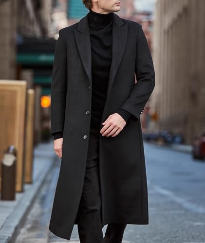 SOMTHRON Men's Winter Trench Coat Single Breasted Notched Lapel Peacoat Slim Fit Business Long Jacket Overcoat3