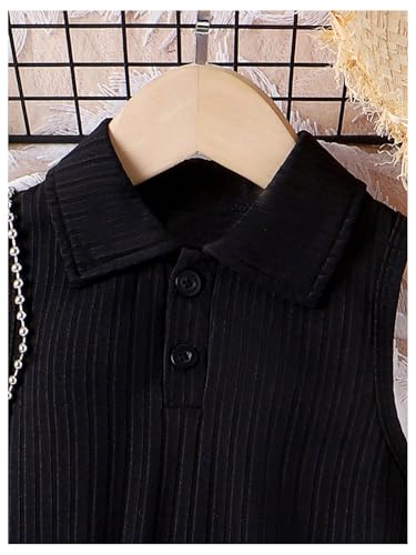 WDIRARA Toddler Girl's 2 Piece Outfits Button Collar Tank Top Pleated Pu Leather Aline Skirt Set4