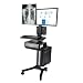 AW 4-Wheel Rolling Desktop PC Mobile Cart for 2 Dual Monitor Printer Deck Computer Desk Workstation Black