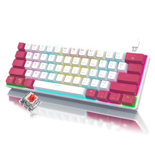 RAZEAK Portable 60% Mechanical Gaming Keyboard, Compact 61 Keys Mini USB-C Computer Keyboard Red Switch for Windows PC Laptop - Red/White