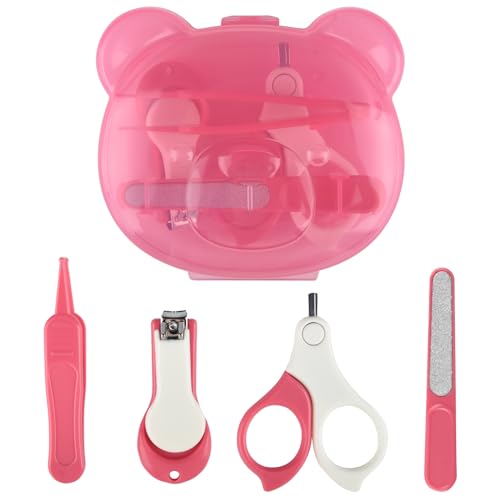 Image of Baby Nail Kit, Baby Manicure Kit and Pedicure Kit with Cute Bear Shape Case, 4-in-1 Kit with Baby Nail Clipper, Scissor, Nail File & Tweezer for Newborn, Infant, Toddler, Mothers Day Gifts(Pink)