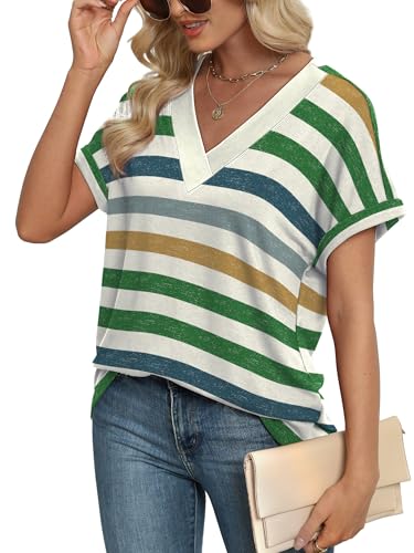 Image of WIHOLL Womens Summer Tops Short Dolman Sleeve Shirts 2026 Fashion V Neck Outfits Clothes