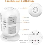 TESSAN 10ft Barres d'alimentation de la tour à prise plate avec protecteur de surpression 8 Multi-sorties, 4 USB (1USB C), Fournitures de chambre pour les dortoirs, Gray