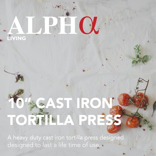 Image of ALPHA LIVING Tortilla Press - 10 Inch Cast Iron Quesadilla Maker - Heavy Duty Empanada Maker Press - Cast Iron Tortilla Maker for Kitchen, Home Use