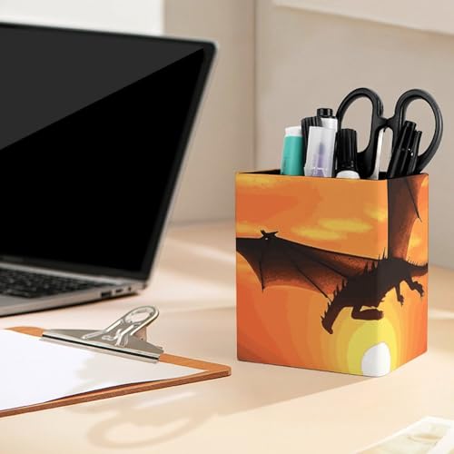 Porte-stylo carré en cuir dragon volant, le cadeau de bureau idéal