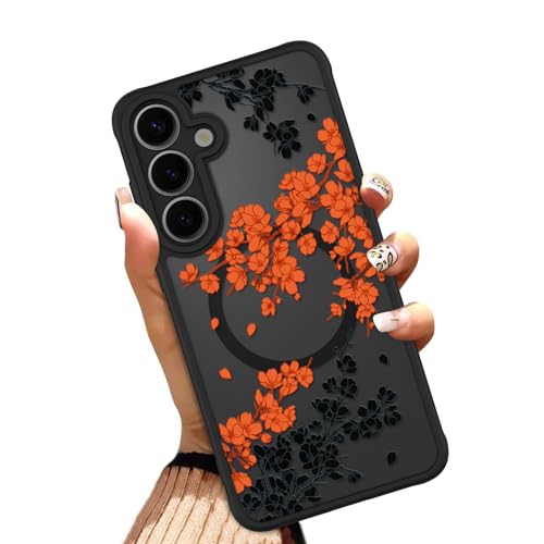 OOK Phone Case Fit for Samsung Galaxy S25 Plus 6.7 Inch, Orange Flowers