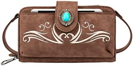 LAVAWA Women's Crossbody Handbag Small Vintage, Ladies Wallet Western Adjustable Phone Purse Clutch Turquoise Concho Embossed