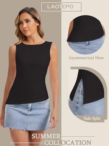 Going Out Summer Tank Tops for Women Trendy Y2k Cami Top Asymmetrical Sleeveless Boat Neck Solid Cute Shirts2