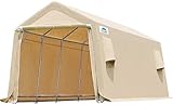 ADVANCE OUTDOOR 10X20 ft Carport Heavy Duty Outdoor Patio Portable Canopy Storage Shelter Shed with 2 Rolled up Zipper Doors & Vents for Snowmobile Garden Tools, Beige