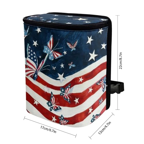 Image of American Flag Butterfly Car Trash Bin Collapsible Car Organizers and Storage for Front Seat Multipurpose Trash Bag Automotive Garbage Can Car Accessories Interior Car Organizer