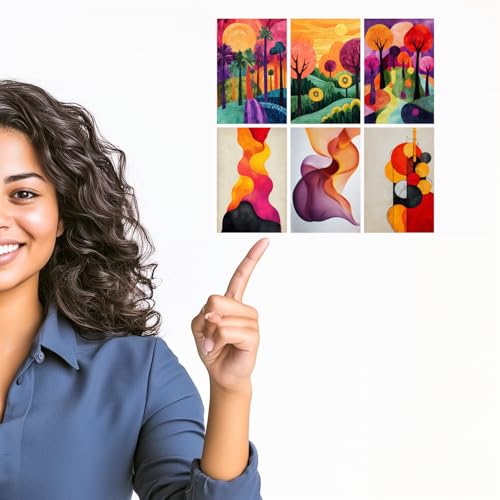Image of SiddArtify Abstract Tropical Wall Art Prints Set - Colorful Landscape Poster Decor for Living Room Office - Set of 2-4x6 Inch - Board (Pack of 6) - Sticker (Pack of 6)