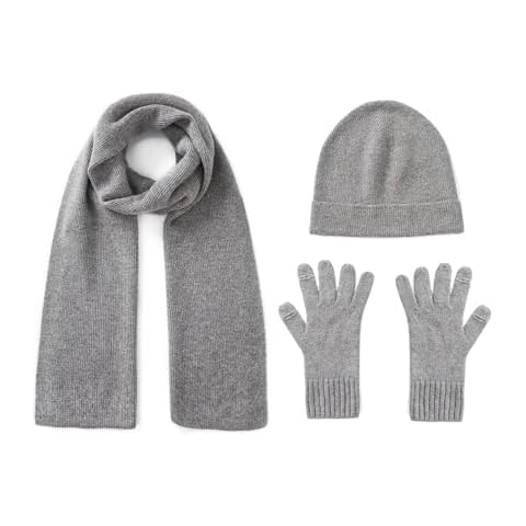 GreenMount Womens Cashmere Hat Gloves Scarf Set Warm Soft Cashmere Beanie Scarf Set Thanksgiving for Women LightGray Cover