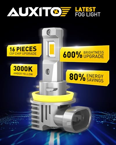 Image of AUXITO H11 /H8 /H16 LED Fog Light Bulbs or DRL, 3000K Amber Yellow Light, 600% Super Brightness, Fanless Mini Size Fog Lights Replacement for Cars, Play and Plug (Pack of 2)