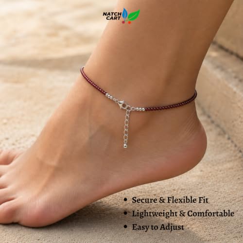 Image of Raw Pyrite, Money Magnet, Dhanyog, Garnet, Black Obsidian Evil Eye Anklet | Stone of Money, Protection & Power | Natural Healing Crystal Anklet for Women | Spiritual Jewellery for Women | Gift for Woman & Girlfriend