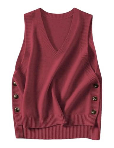Women's Casual V Neck Sleeveless Pullover Knit Vest Fall Ribbed Sweaters Tops