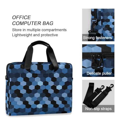 Bolso para laptop con asa y correa azul hexagonal miniatura 6
