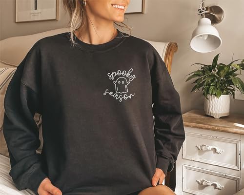 Fiscrat Halloween Spooky Season Oversized Sweatshirt Women Cute Ghost Sweatshirts Fall Embroidered Sweater Pullover Top3