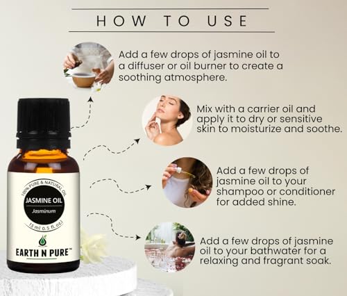 Image of Earth N Pure Lavender Oil, Lemongrass Oil, Jasmine Oil, Rose Oil and Orange Oil Pack of 5 - 15 ml each