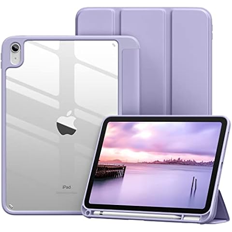 Vobafe for iPad 10th Generation Case 2022 with Apple Pencil Holder, PC Crystal Clear Back Soft TPU Cover Trifold Stand for iPad 10 (10.9 Inch), Auto Wake Up/Sleep, Lavender Cover