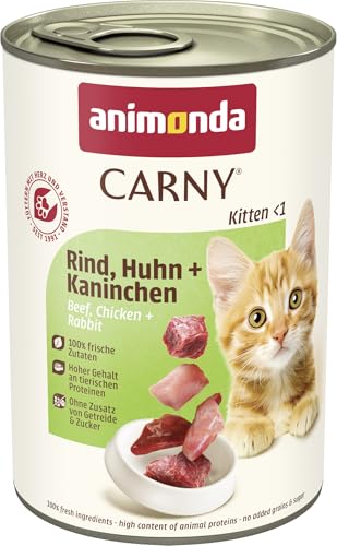 animonda Carny Katzen Nassfutter Kitten Rind + Huhn + Kaninchen (12 x 400g), Kitten getreidefreies Katzennassfutter ohne Zucker für wachsende Kätzchen bis 1 Jahr, mit frischen Zutaten