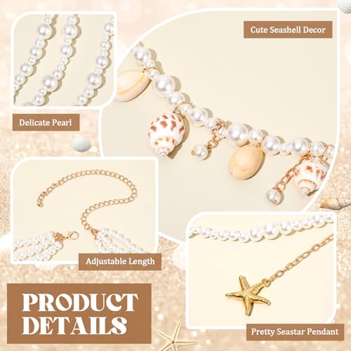Tondiamo Pearl Belly Chain Layered Waist Body Chains Mermaid Beach Conch Starfish Bikini Belly Jewelry Fashion Beach Rave Party Club Body Accessories Jewelry for Women, 29.5-37.4 In4