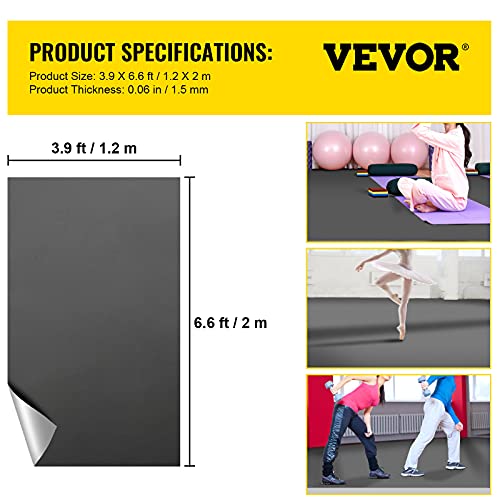 Image of VEVOR Dance Floor 6.6x3.9ft, Portable Dance Mat 0.06in Thick PVC Vinyl Dance Floor Roll Black /Grey Reversible Marley Dance Practice Floor, Non-Slip Dance Flooring for Ballet Jazz Pop Lyrical Style