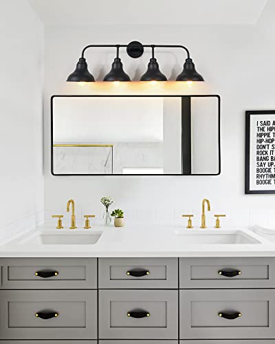 Image of 34.25-Inch 4-Light Matte Black Vanity Light for Bathroom Mirror | Farmhouse industrial style, matte black metal, 4 E26 base max 60W, no bulbs, wall lighting for bathroom mirror, hallway