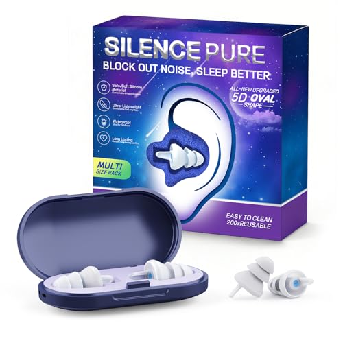 Ear Plugs for Sleeping - Soft Reusable Silicone Ear Plugs for Noise Reduction Earbuds & Focus (35dB), 3D Oval Noise Cancelling Design, Ideal for Side Sleepers - 2 Pairs (S + M/L)