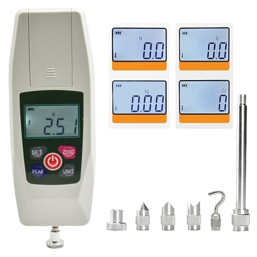 Digital Push-Pull Force Gauge High Accuracy Dynamometer Tensiometer Instrument with Range 500N 50Kgf 110Lbf 1800Oz Accuracy ±1％ Peak/Track Mode for Teaching School Lab Mechanical Physics