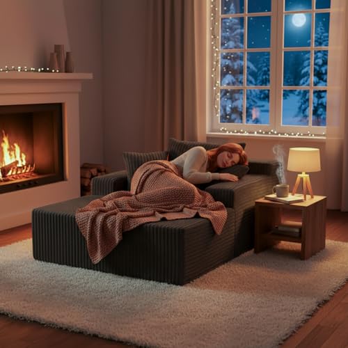 Image of Sytopia Chaise Lounge with Armrests, Oversized Sofa Bed with 3 Pillows, Cozy Couch, Sleeper Reading Chair for Living Room Bedroom, Floor Sofa Corduroy, Furniture Sala, Volcanic Ash