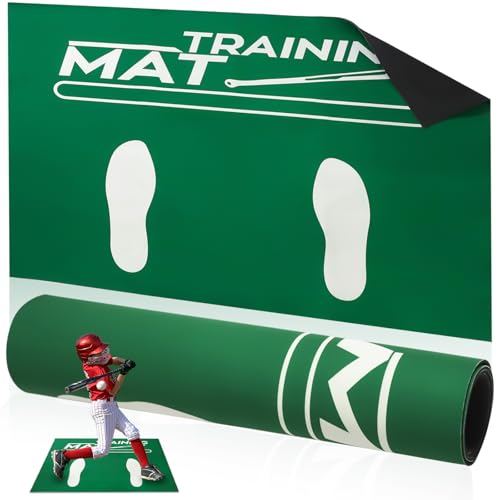 MVRPOWER Baseball Hitting Mat, Softball Pitching Mat with Toes Facing Place, 60x90cm/35.4x23.6 Inch T-Ball & Softball Batter Stance Training Mat for Swing Pitching Training
