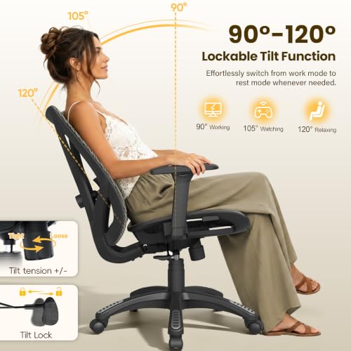 Image of Ergonomic Office Chair, Mesh Computer Desk Chairs with BIFMA X5.1 Certified, Adjustable Lumbar Support, 3D Arm, Tilt Back, Wide Seat, Comfy Swivel Work Task Chair for Company and Home (Apricot Mist)